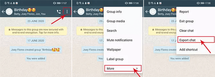 export whatsapp chat on android