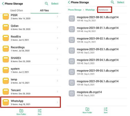 find WhatsApp local backup on Android
