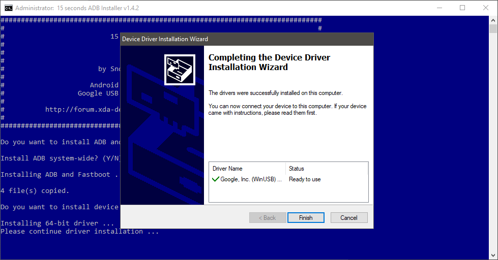 finish ADB setup installation