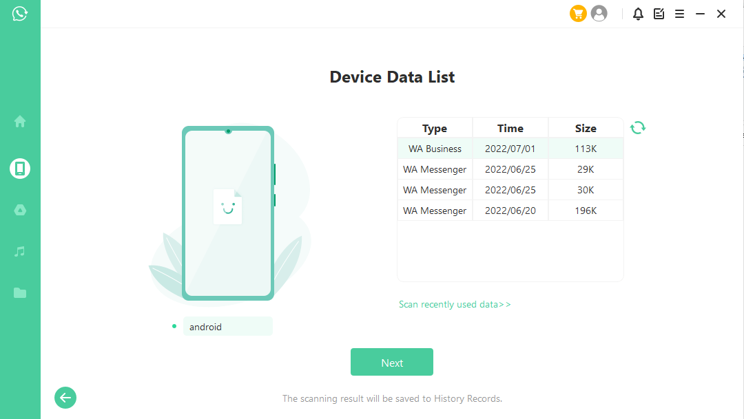 scan for whatsapp data