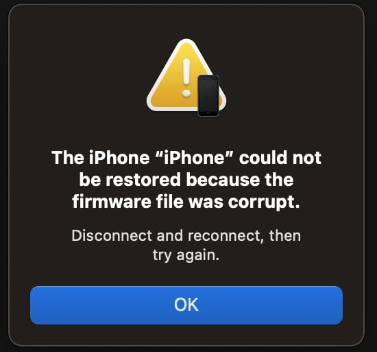 the iphone “iphone” could not be restored because the firmware file was corrupt.