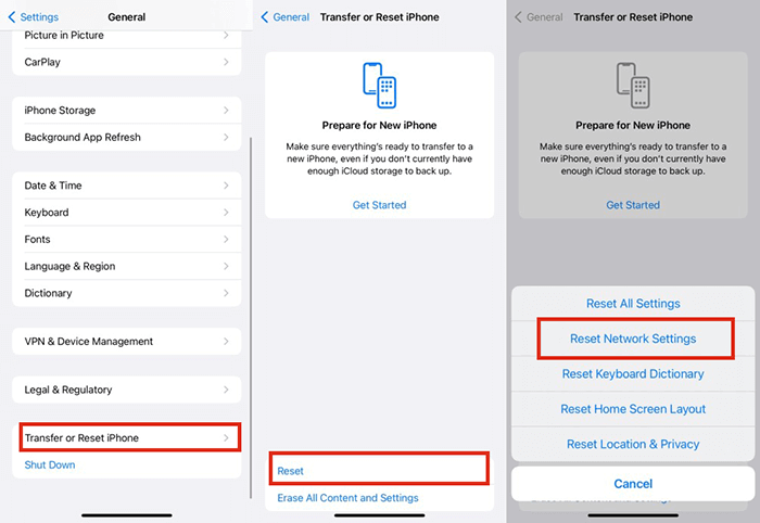 réparer les bugs d'ios 17 réinitialiser les paramètres réseau