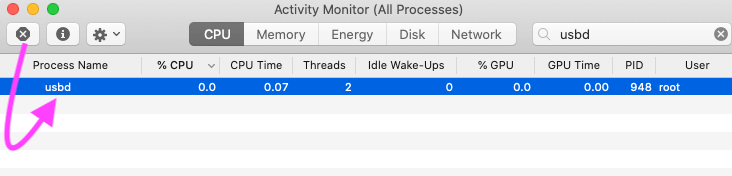 force quit usbd via finder