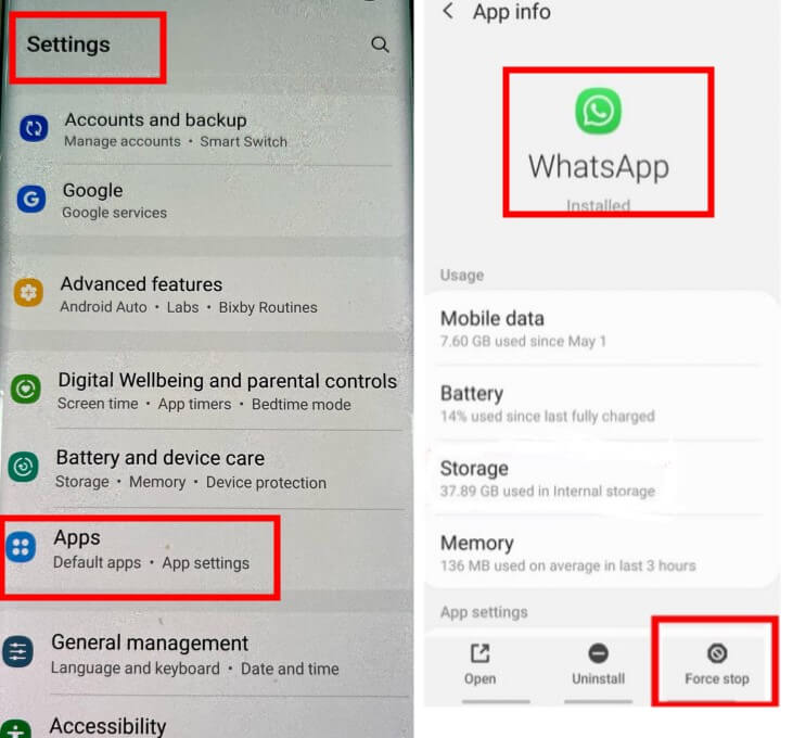 force stop whatsapp android