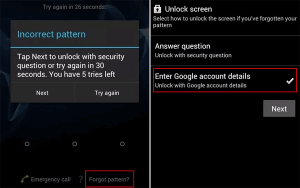 forgot pattern enter google account