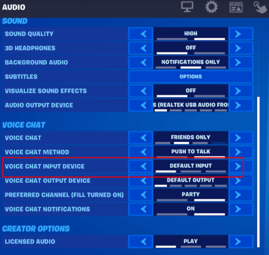 fortnite voice input setting