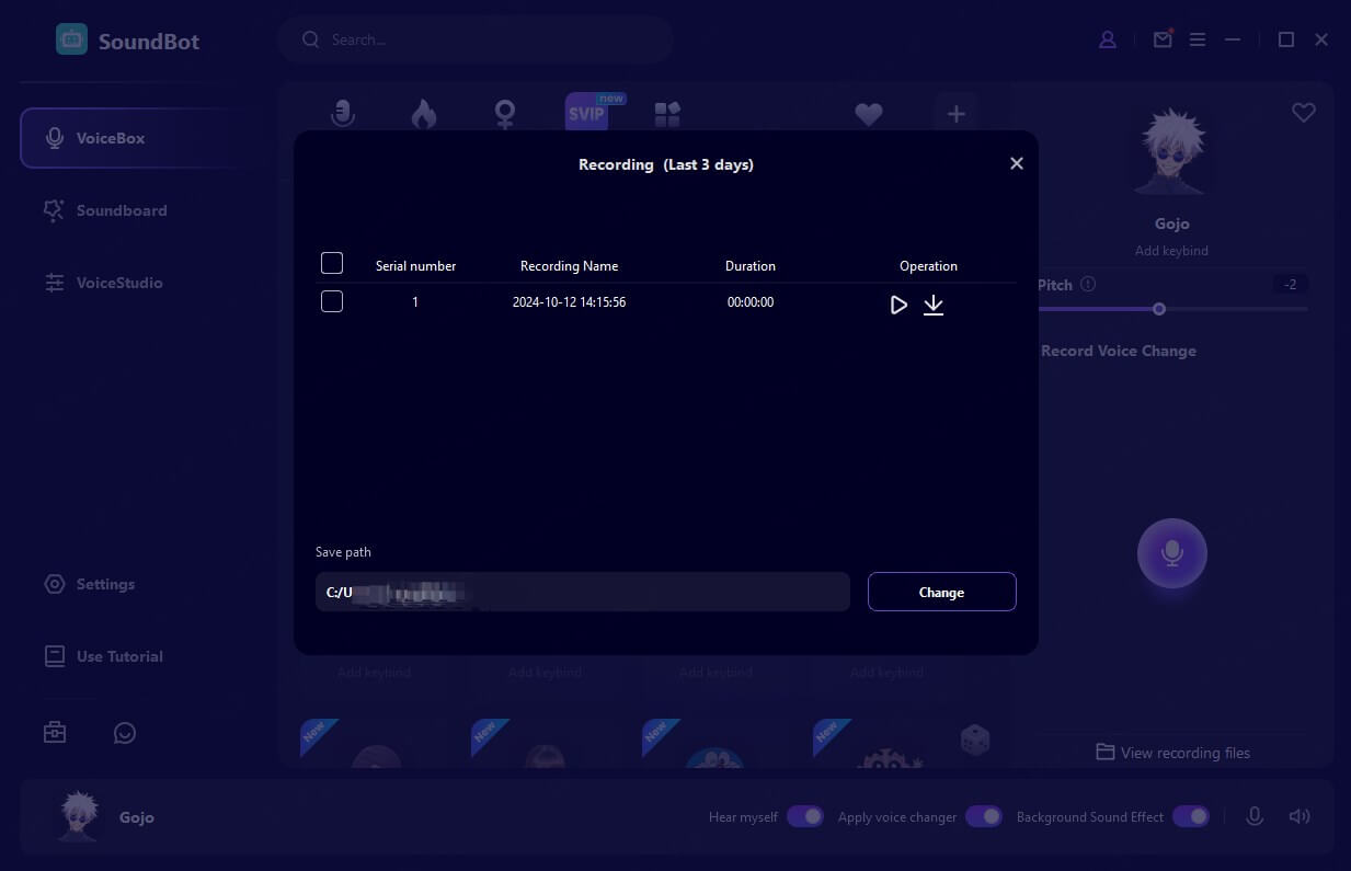 Gojo AI voice in WooTechy SoundBot step 4