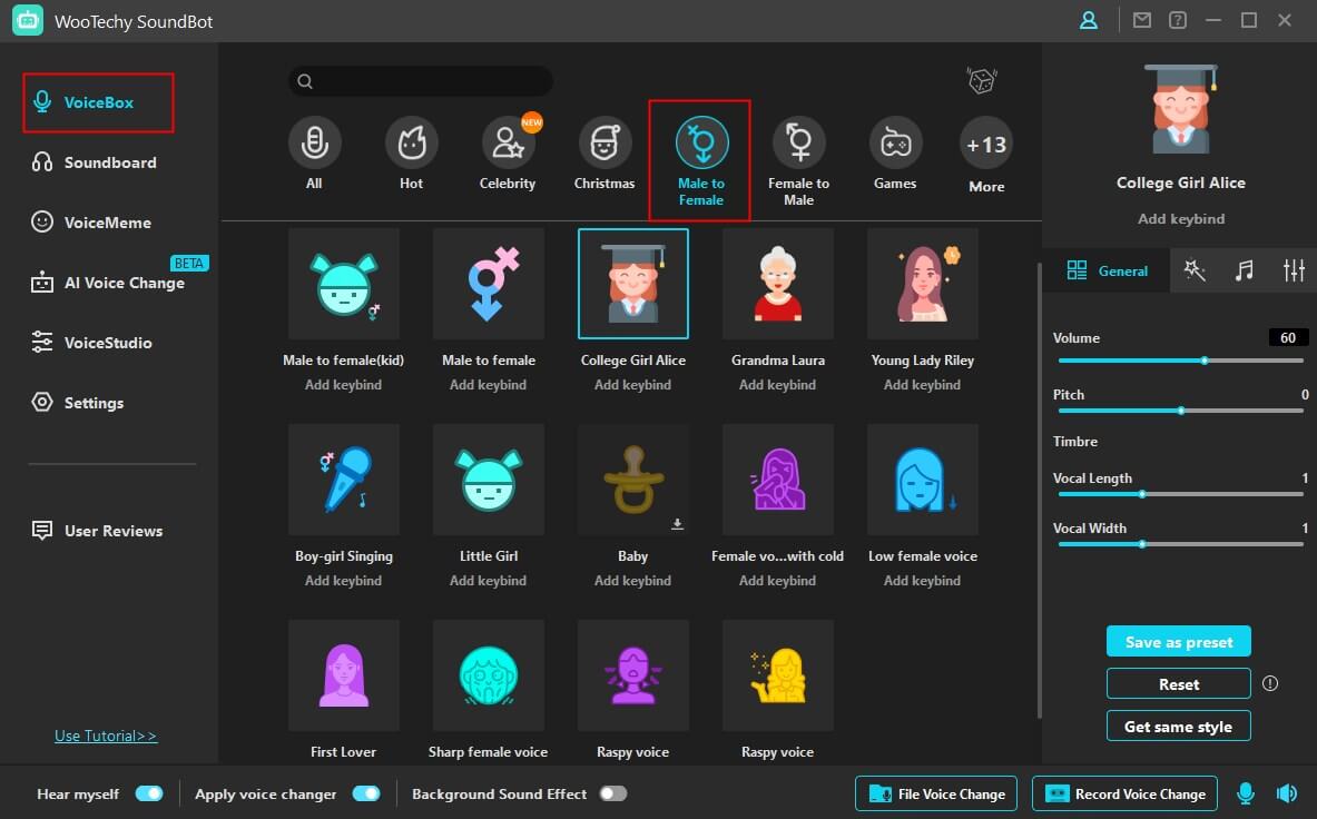 boy to girl voice in SoundBot