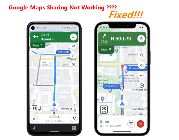 google maps sharing not working