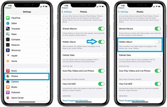 hide hidden album on iphone