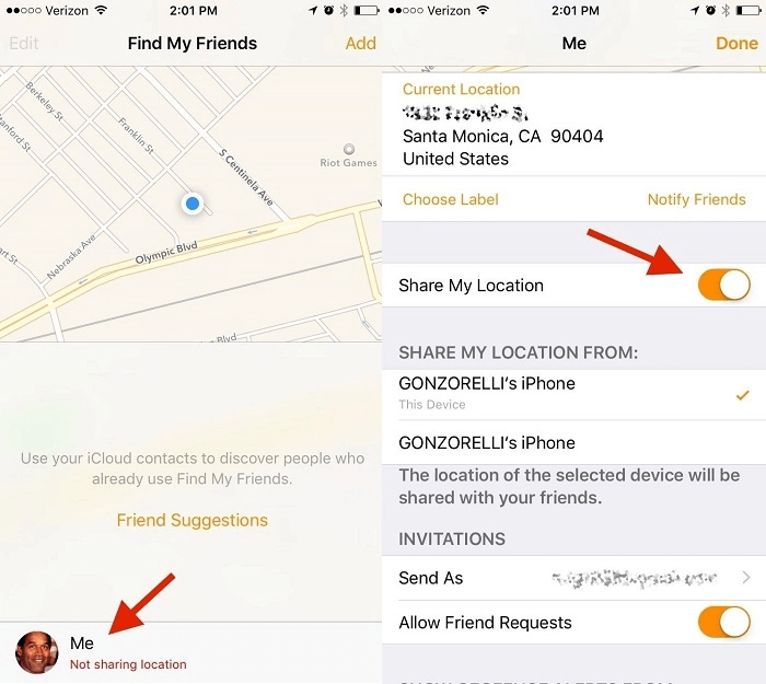 disable share location in find my App