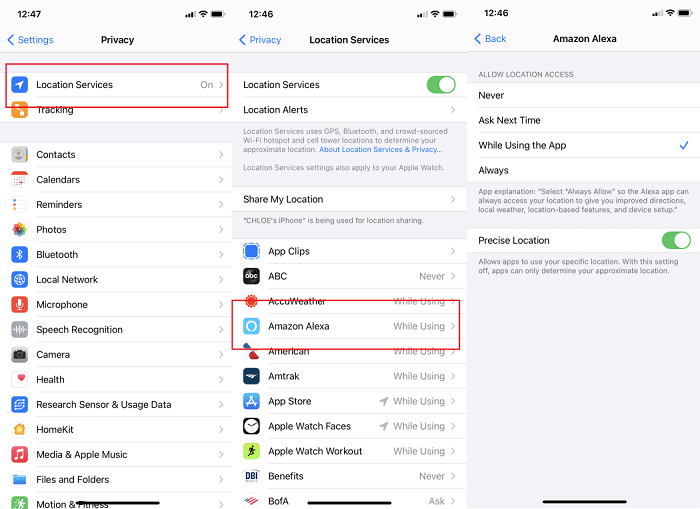 disable location service for each App
