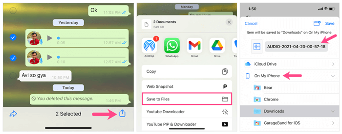 how to save WhatsApp voice messages on iPhone