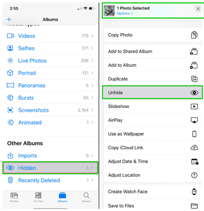 how to unhide videos and photos