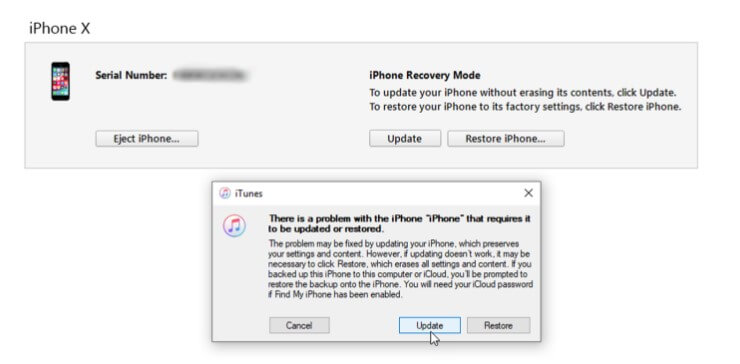 iTunes recovery options