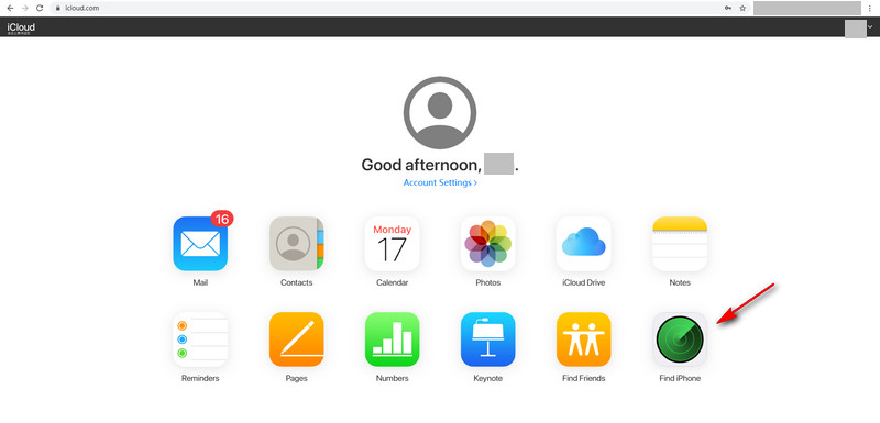 Find iPhone in iCloud website