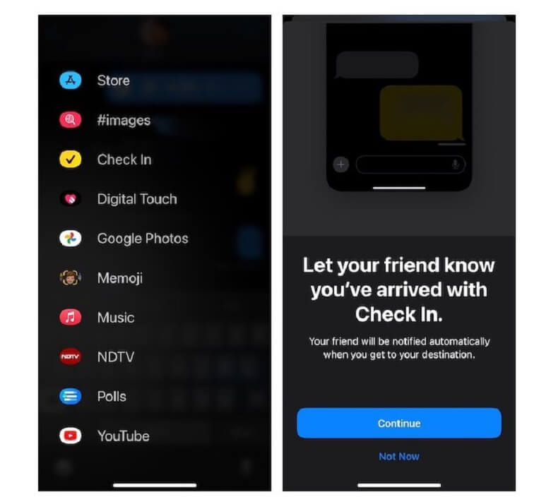 iMessage check-in feature on iOS 17