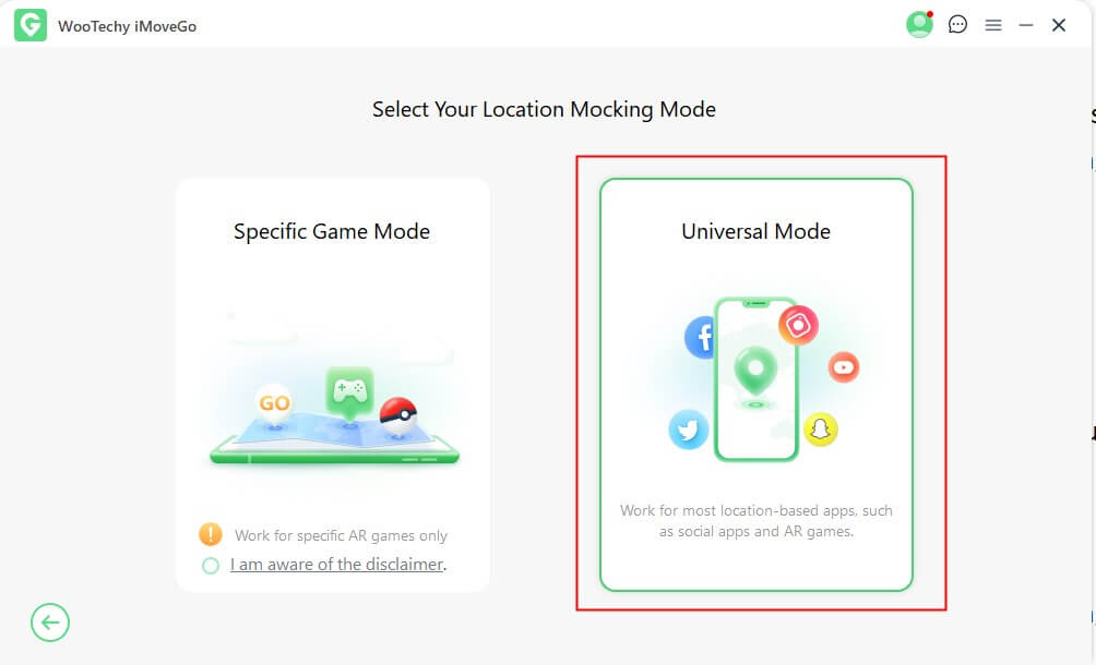 choose gaming mode or social mode on wootechy imovego