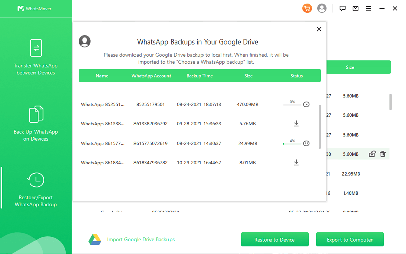 import Whatsapp backup from Google Drive