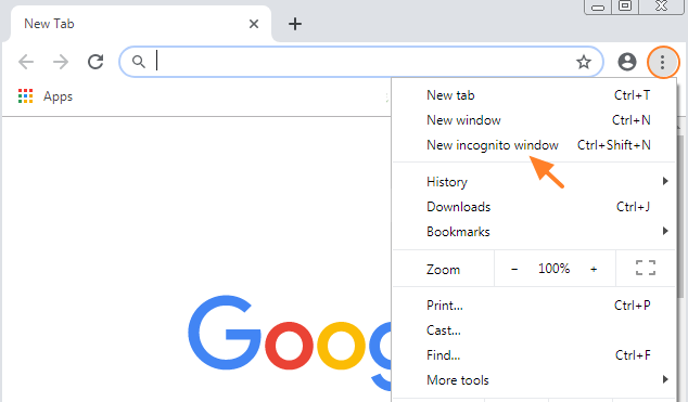 Google Chrome incognito window