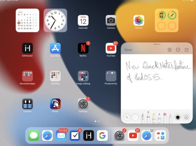 disable quick note ipad