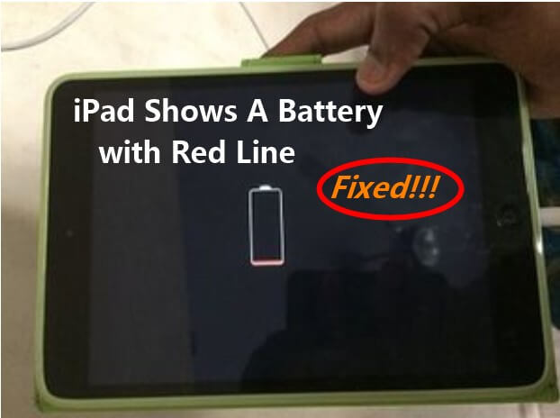 iPad shows a battery with a red line