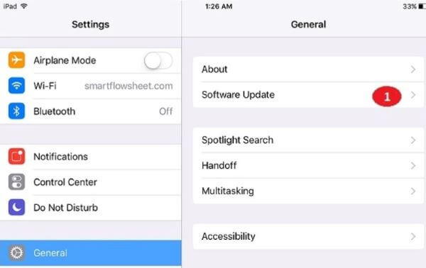 iPad software update in settings