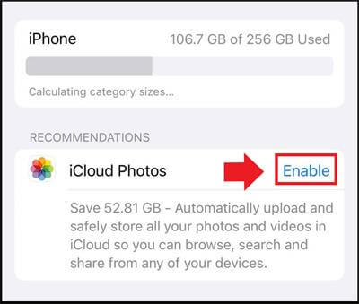 iphone enable icloud photos