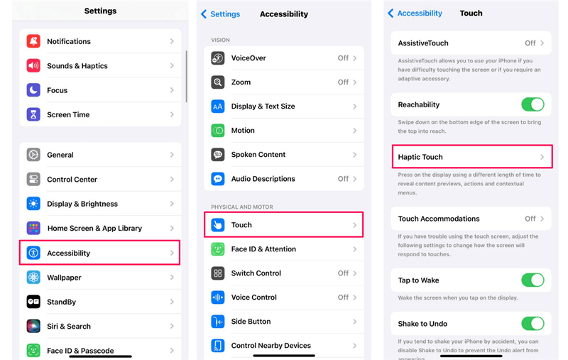 iphone haptic touch setting