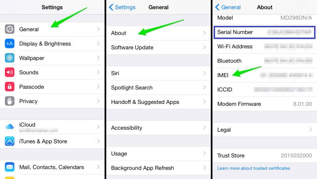 find serial number and IMEI number