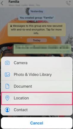 iphone location in whatsapp