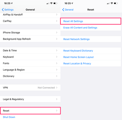reset iPhone settings to fix iPhone grey screen