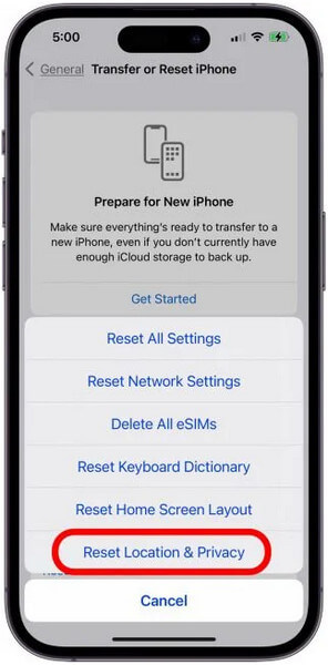 iphone reset location and privacy