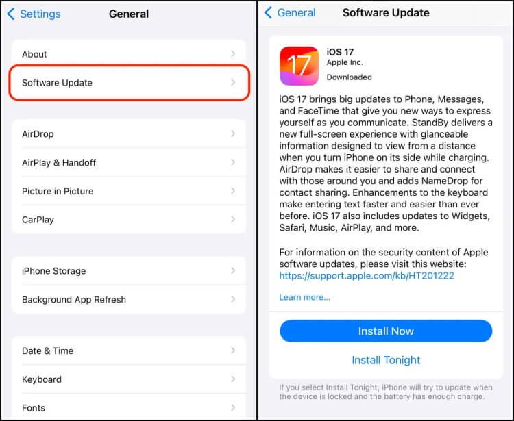 iphone software update ios 17