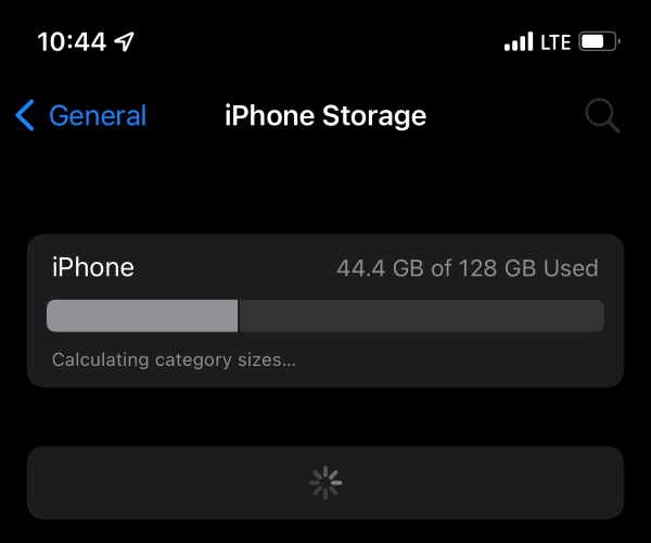 iPhone storage not loading