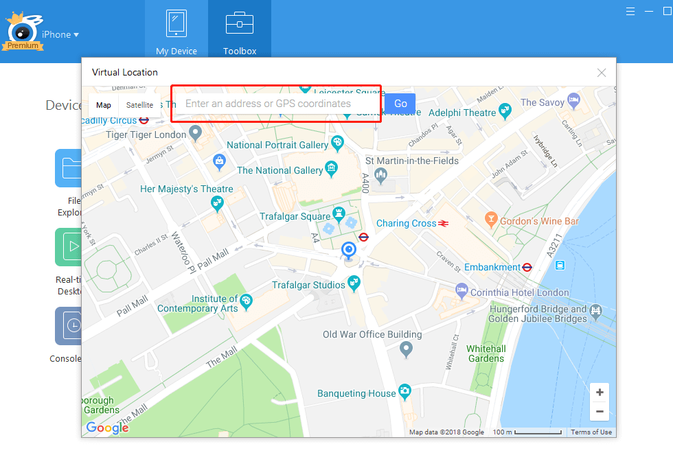 itools virtual location map doesnot show