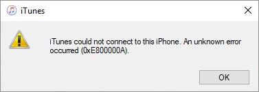 iTunes error 0xe80000a