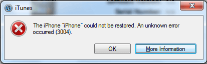 iTunes error 3004