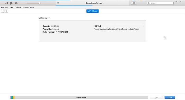 itunes is prepareing to restore the software on this iphone