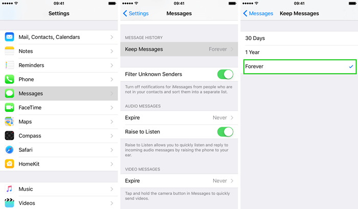 keep text messages forever on iPhone