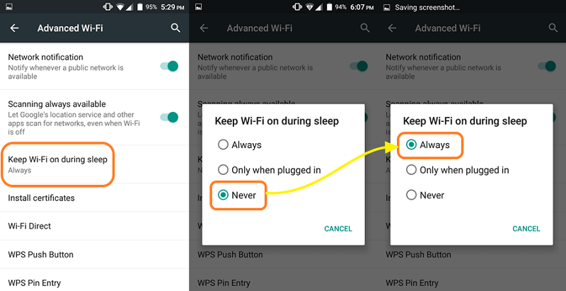 keep wifi on during sleep