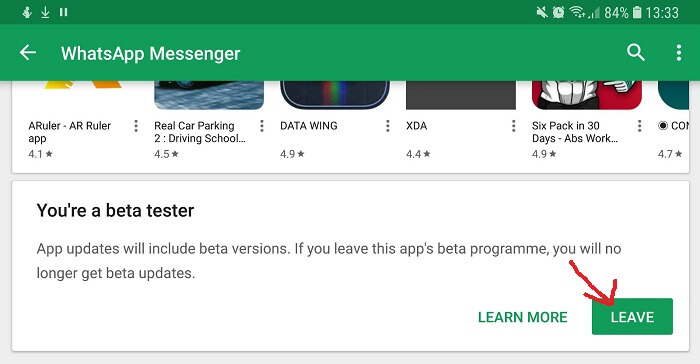 leave WhatsApp beta on Android