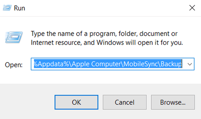 locate iTunes backup on windows 10/8