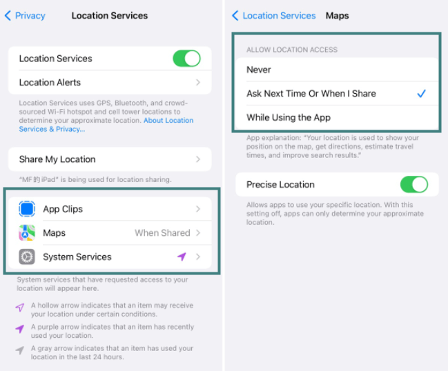 location services option