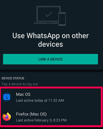 log out devices on WhatsApp