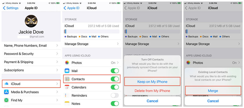 merge iCloud contacts to iPhone
