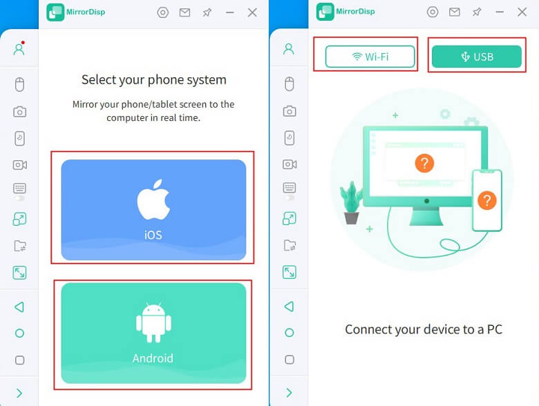 select android system in mirrordisp