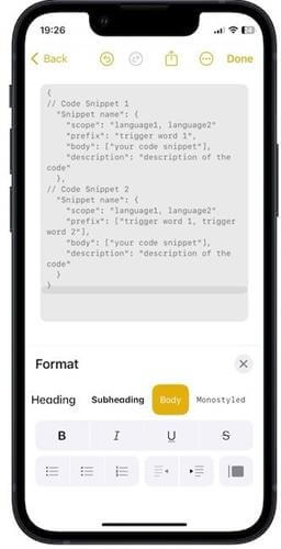 monostyle text in notes app