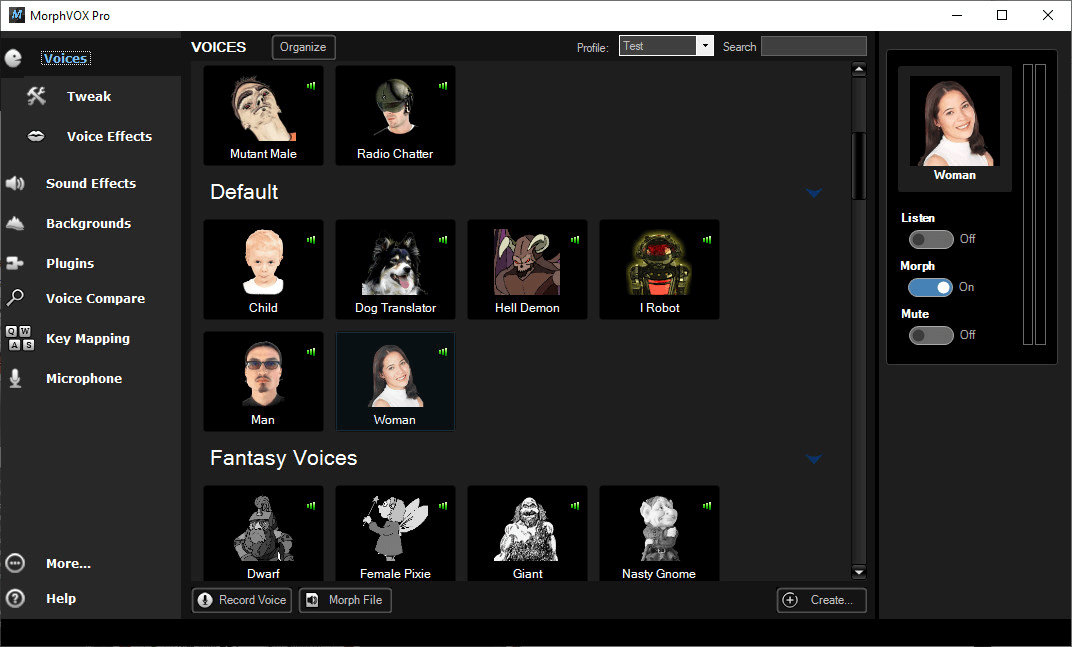 MorphVOX Pro user interface