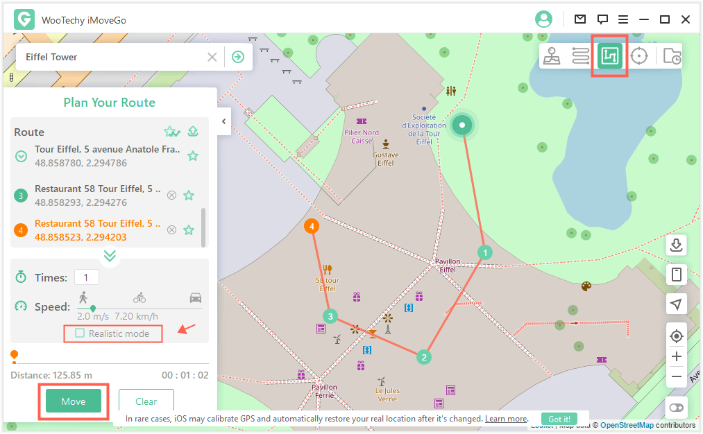 plan a route by multiple mode